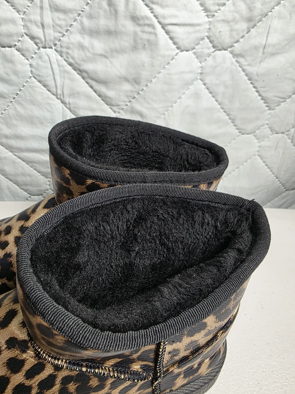 Kids Leopard Print Cozy Ankle Boots - Black Trim Sz 36